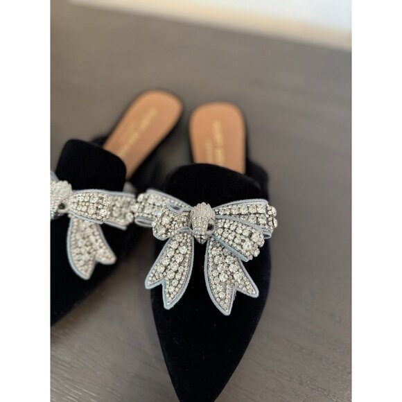 Kurt Geiger 37 / US 7 London Crystal Embellished Mule Black Velvet Flat Slip On - Picture 5 of 14